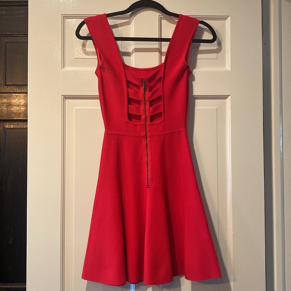BCBGMaxazria Size XS Red Izella Fit and Flare Cocktail dress.
